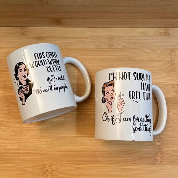 Set of 2 Funny Sarcastic Retro Ladies Coffee Mugs Cups - Picture 1 of 9